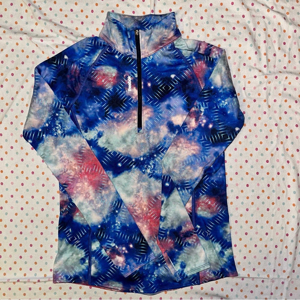 Reebok Girls Galaxy Print Quarter Zip Athletic Top - XL, Moisture Wicking